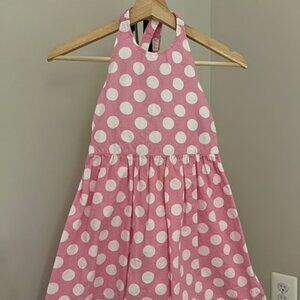 Mini Boden Pink & White Polka Dot Girls Halter Dress